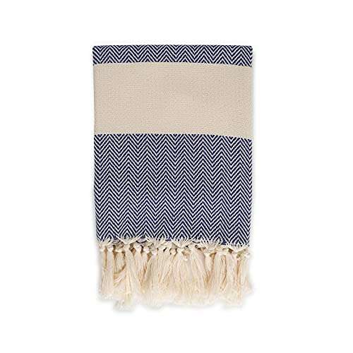 Cozy Herringbone | 100% Cotton Original Turkish Hand Towel (24.5" x 39") - Pre-Washed Peshtemal, Pool, Gym, Spa, Hammam, Kitchen, Bath Towel, Eco-Friendly (Navy Blue, Hand Towel Size) 6