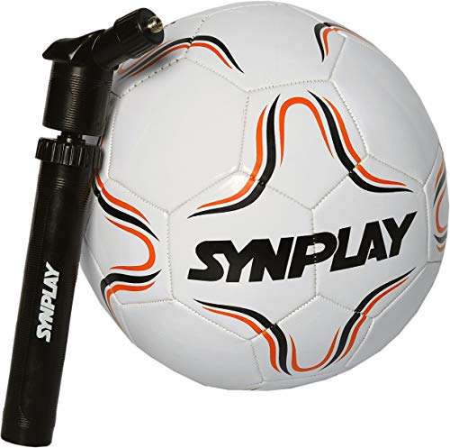 SYNPLAY Machine Stitched Mini Foot Ball with Pump, Size 1, Pump 6", Synthetic Rubber (White) 2