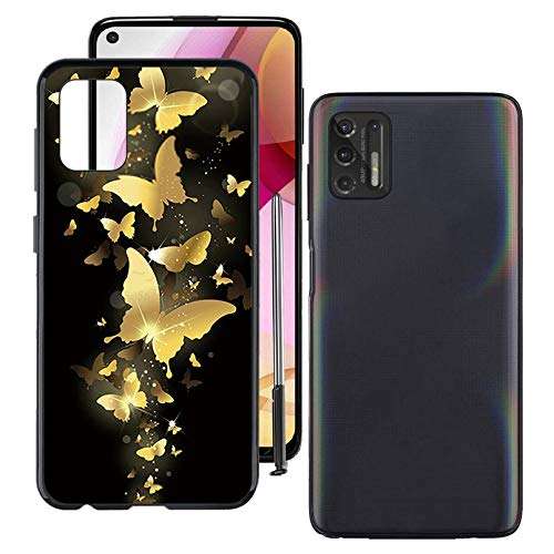 Phone Cover for Motorola Moto G Stylus 2021 (6.81), ZXLZKQ Black Bumper Shockproof Cover, Full Drop Protection Case, Ultra-Thin Soft Silicone TPU Back Protective Cover - Golden Butterfly 2