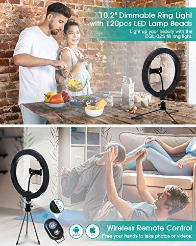 ELEGIANT 10.2 Selfie Ring Light with Tripod Stand, Ring Light with Cell Phone Holder with Remote Ringlight 3 Modes & 11 Brightness for Live Stream Makeup YouTube Tiktok Photography Video Conference 3