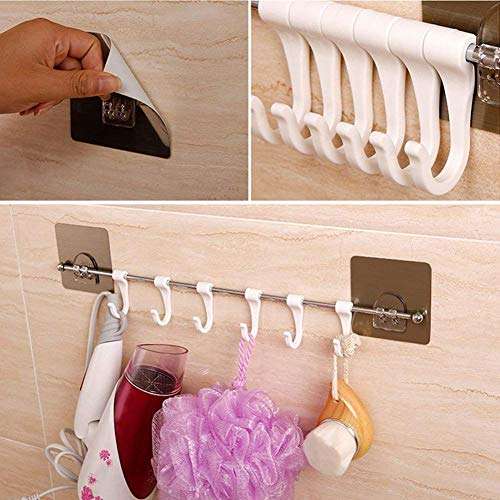 AP Plastic Magic Sticker ABS Stainless Steel Series Self Adhesive Bathroom Towel Rail Utensil Rack Kitchen Hanger Hooks (6 Plastic Hook) 5