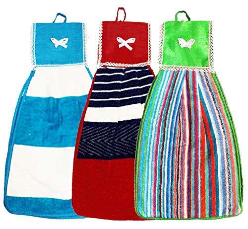 N G Products Double Sided Printed Soft Cotton Hanging Hand Towel Napkin for Wash and Kitchen Basin (Multicolor) - Pack of 3 2