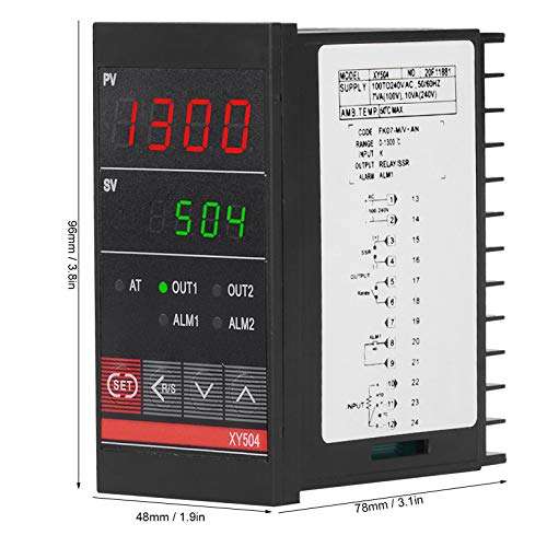 KUIDAMOS Intelligent PID Temperature Controller PID Temperature Controller XY504 Dual Display Heating Cooling Relay for Kiln for Furnace 6