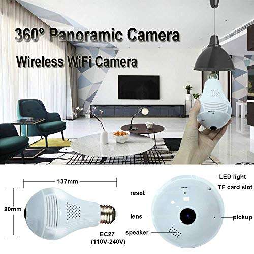SIQPF Wireless Surveillance Camera Outdoor Panoramic 360 Degree Bulb Camera WiFi Remote Home Camera Two-Way Audio (Size : 2 Million Ir LEDs) 5