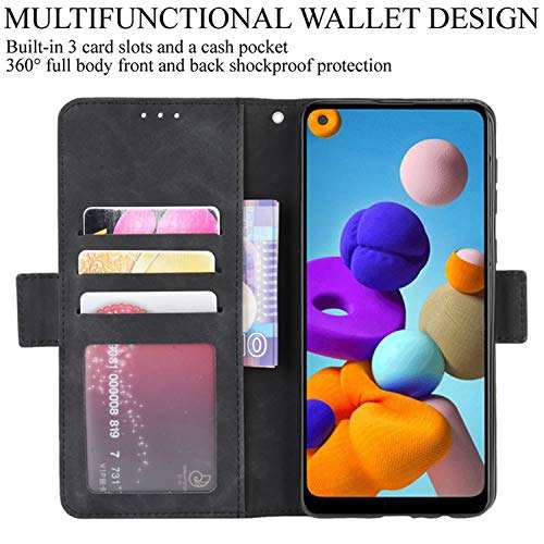HualuBro Samsung Galaxy A21S Case, Magnetic Full Body Protection Shockproof Flip Leather Wallet Case Cover with Card Slot Holder for Samsung Galaxy A21S Phone Case (Black) 3