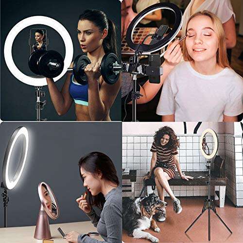 10 Ring Light with Tripod Stand & Hotshoe Adapter Bluetooth Receiver, 5500K Dimmable LED Large with Microphone Clip Light for Smartphone YouTube/TikTok/Photography/Makeup/Online Teaching 3