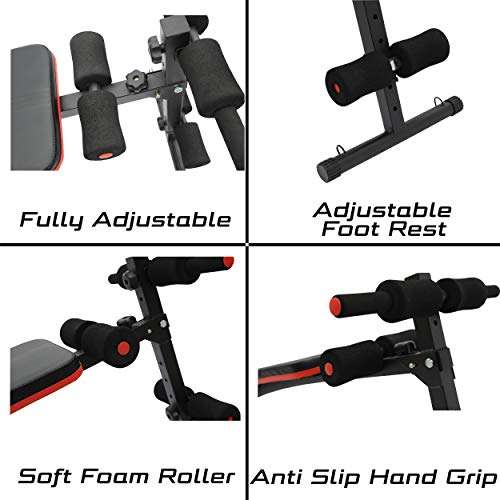 Kobo Imported Abdominal Exercise Sit Up Bench for Home Gym - Black/Red 4