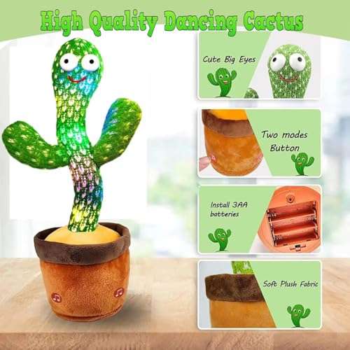 Mini Steps Dancing Cactus Toy for Kids - Rechargeable Talking Singing Children Baby Plush Electronic Toys | Voice Recording | Repeats What You Say | LED Lights 3