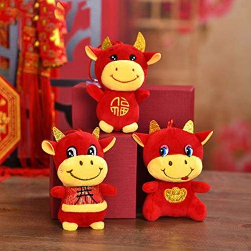 VALICLUD Plush Cow Doll Stuffed Animal Toy Cow Plush Pillow Farm Animals Car Pendant Chinese New Year Ox Ornament with Chinese Costume for Spring Festival Birthday Kids Toddler Favor 6