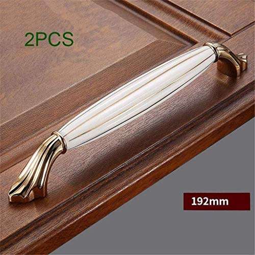 2 PCS Golden Color Ceramic Wardrobe Thick Zinc Alloy European Style Sliding Door Handle Drawer with Screws Door Handle 192mm Hole Distance 1201 4