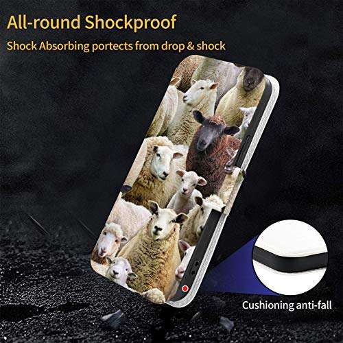 Farm Animals Sheep Goat Case for iPhone 12 Pro for Women Men Leather Wallet Case with Card Holder Wrist Strap 5