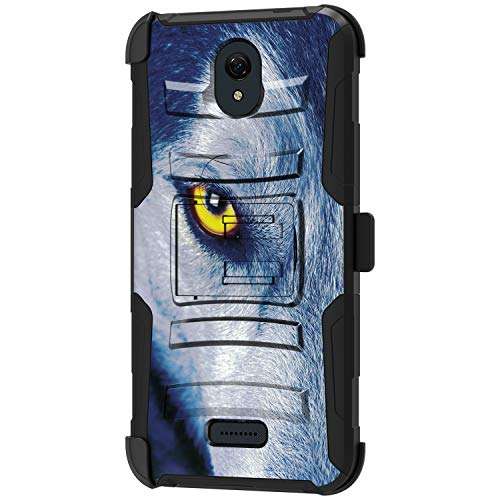 TurtleArmor | Compatible with Cricket Icon 2 Case | U325 [Hyper Shock] Hard Dual Layer Hybrid Rugged Belt Clip Holster Kickstand Case Animal - Wolf Eye 2