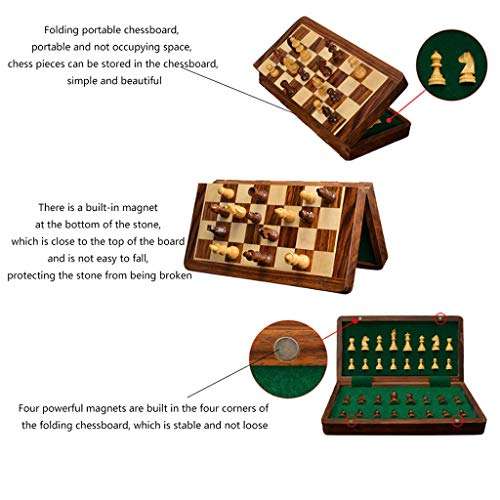 AVEO Magnetic Wooden Chess Set, Travel Portable Folding Chess Board Game Sets, Storage for Wood Pieces, Travel Game Toys Gift ( Size : 25cm ) 5