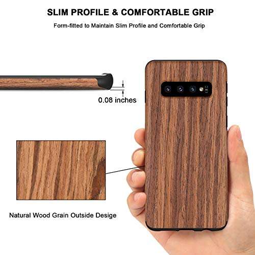 TENDLIN Galaxy S10 Plus Case Wood Grain Design and Flexible TPU Silicone Hybrid Slim Case Compatible with Samsung Galaxy S10+ (Red Sandalwood) 6
