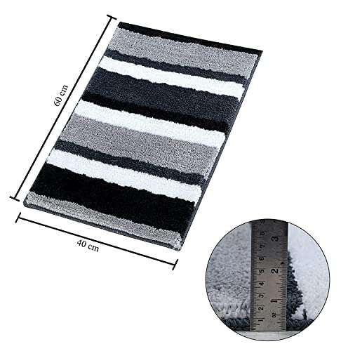 HARISONSLIVING Luxury Microfibre Super Soft (40x60 cm) & (50x80 cm) Striped 2000 GSM Bath Mat Super Absorbent Anti Skid Mats for Bathroom/ Bedroom/ Kitchen/ Door Mat/ Floor Mat (Black) Combo Pack of 2 5
