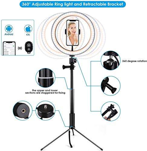 Nlisse 10 Mini Selfie Ring Light Led Camera Ringlight with Adjustable Brightness Adjustable Tripod Stand for Video Photography Makeup Live Streaming 4