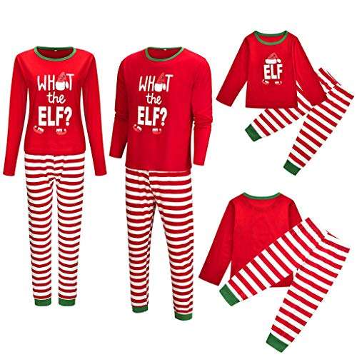 FEDULK Matching Christmas Pjs Set Mom Dad Kid Letter Top+Stripe Pant Festival Sleepwear Homewear Xmas Pajamas(Kid, 100) 2