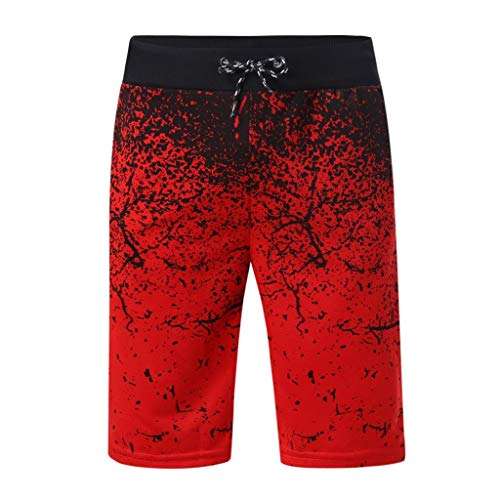 Men Shorts Athletic Casual Elastic Waist Sport Joggers Fitness Gradient Drawstring Relaxed Fit Short Pants (M, Red) 6
