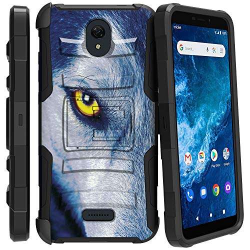 TurtleArmor | Compatible with Cricket Icon 2 Case | U325 [Hyper Shock] Hard Dual Layer Hybrid Rugged Belt Clip Holster Kickstand Case Animal - Wolf Eye 6