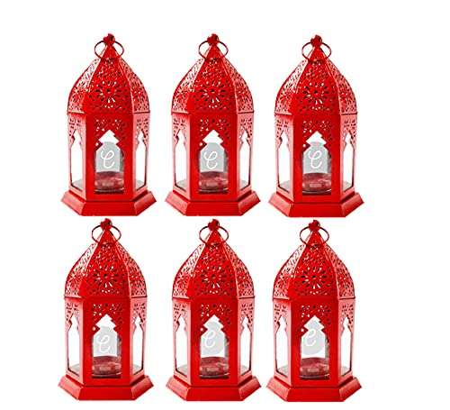 Imrab Creations Decorative Moksha Hanging Lantern | Laltern | Laltain Lamp with Tealight Candle Holder (Red, Set of 6, Combo) 3