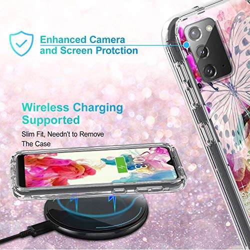 Compatible with Samsung Note 20 Case, Clear Galaxy Note 20 5G Case with Butterfly Pink Love Design Inside for Women Girls, Slim Dual Layer Shockproof Phone Cases for Samsung Galaxy Note 20 5G 6.7 3