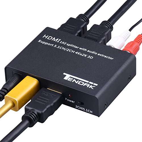 Tendak 1X2 4K HDMI Splitter with Audio Extractor + Optical and R/L Output Powered 1 in 2 Out Signal Distributor Support 3D for PS4 Xbox One DVD Blu-ray Player HD TV Projector 6