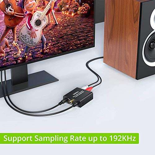 Microware 192KHz Digital to Analog Audio Converter DAC Converter Digital Optical SPDIF Toslink Coaxial to Analog RCA L/R 3.5mm Jack Stereo Audio Adapter Converter with Optical Cable for HDTV PS3 PS4 5