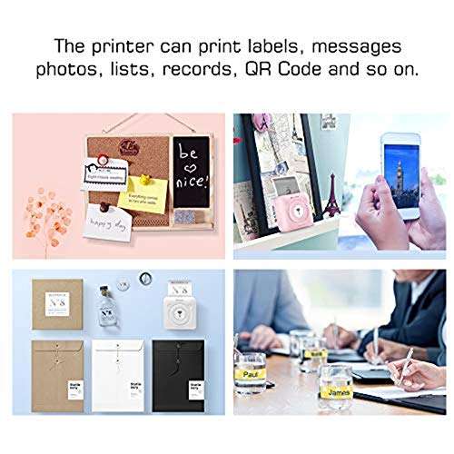 Portable Bluetooth Thermal Printer, USB Smart Photo Printer with 6 Roll Printing Paper, Mini Wireless POS Thermal Image Photo Printer for for iOS, Android, and Windows (Blue) 4