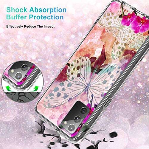 Compatible with Samsung Note 20 Case, Clear Galaxy Note 20 5G Case with Butterfly Pink Love Design Inside for Women Girls, Slim Dual Layer Shockproof Phone Cases for Samsung Galaxy Note 20 5G 6.7 6