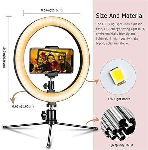 Flashes Ring Light 10 Inch Selfie Ring Light 3000-6500K 10 Levels Adjustable with Tripod Stand & Phone Holder for Makeup Live Stream LED Camera Ringlight Flashes 5