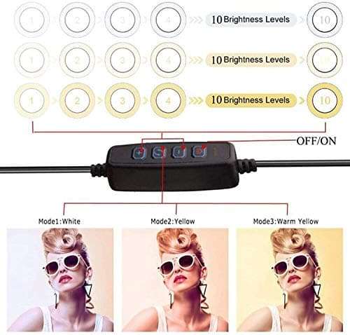 Flashes Ring Light 10 Inch Selfie Ring Light 3000-6500K 10 Levels Adjustable with Tripod Stand & Phone Holder for Makeup Live Stream LED Camera Ringlight Flashes 6