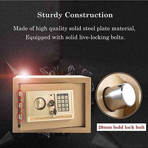 YIBOKANG Digital Keypad Safe Box,Security Safes Cabinet Steel Strongbox for Home Office Cash Money Passports,2 Manual Override Keys,Gold for Home/Office (Color : B) 4