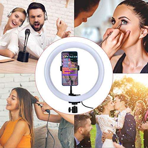 T angxi 12W 12 LED Phone Clip-on Camera Fill Light, 160 LEDs Dimmable 3200K-5600K 360░ Rotation Camera Video Ring Fill Light with Ball Head Phone Clip, for Phone/PC/Makeup/Vlog 3