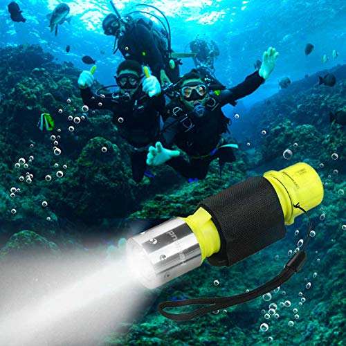 Jisell Scuba Diving Flashlight 3 Modes Handheld IPX8 Waterproof Level Underwater Torch Scuba Safety Light with Battery Charger 3