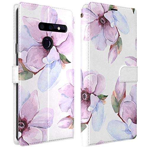 Mertak Wallet Case Compatible with LG Velvet 5G G8 ThinQ G7 V60 V50 V40 K61 W30 Floral Pastel Bloom Slim Fit Lightweight Japanese Protective Cover Card Holder Folio PU Leather Flowers Flip Magnolia 2