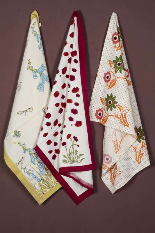 Contrast Living Garema Hand Block Printed Kitchen Towel / Dish Towel / Hand Towel Multi Color Set of 3 Pcs 2