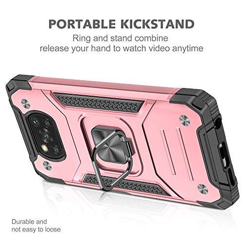 Galaxy A53 5G Case with Kickstand Heavy Duty Protection [Dual Shockproof] Support Magnetic Car Mount Cover Compatible Samsung Galaxy A53 (5G) (Poco X3 NFC, Rose Gold) 3