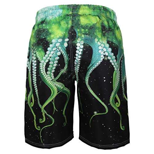 Men Shorts Casual Summer Swim Trunks 3D Graphic Athletic Elastic Waist Beach Wear Pants with Pockets (M, Green) 3