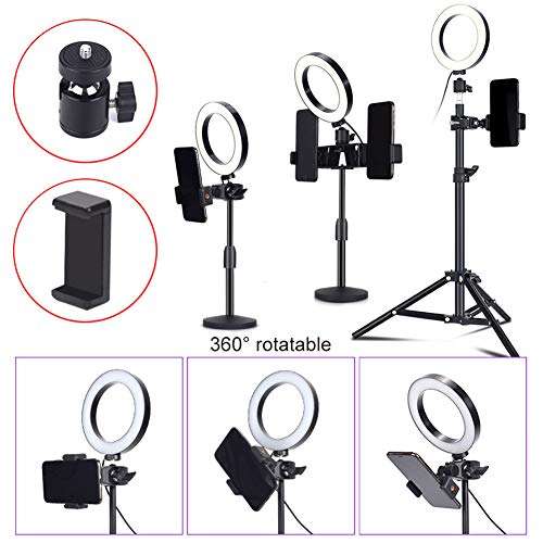 LED Circle Lights Halo Lighting with Tripod Stand,Selfie Ring Light for Live Stream/Makeup/YouTube Video,210cm,3 Phone Holders 3