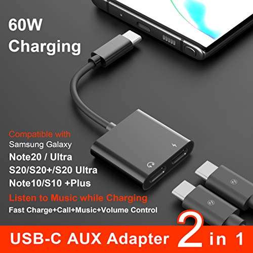 USB C Splitter Headphone Adapter,60W Fast Charge,ivoros Dual Type-C Audio Earphone Aux Converter,Work for iPad Pro/air4/mini6,Samsung Galaxy s21/s20/Ultra/note 20/10+Plus,Google Pixel 6/5/4/3/2 XL 3