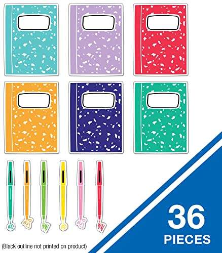 Carson Dellosa Happy Place 36 Piece Notebook and Pen Bulletin Board Cutouts, Colorful Notebooks and Pens Bulletin Board Decorations, Happy Place Classroom Décor 3