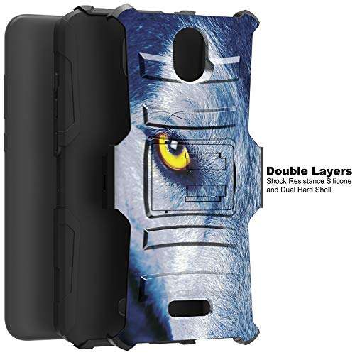 TurtleArmor | Compatible with Cricket Icon 2 Case | U325 [Hyper Shock] Hard Dual Layer Hybrid Rugged Belt Clip Holster Kickstand Case Animal - Wolf Eye 5