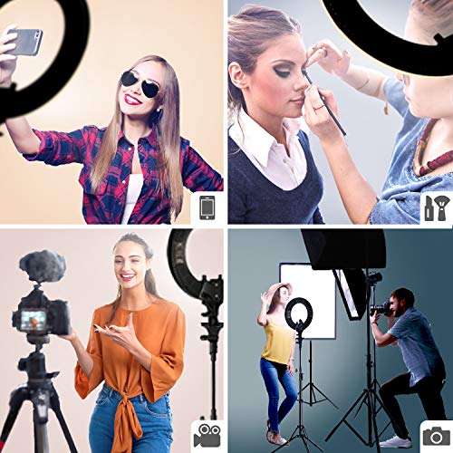 Amzdeal Ring Light with Tripod Stand19/48cm 85W Dimmable Floor Ring Light Kit 5500K 448 LED Lights Ring Light for Streaming, Makeup, Selfie Photography Compatible with iPhone Android (Upgraded) 6
