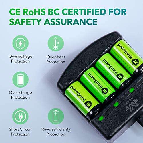 Wokyy 4 Ports RCR123A Battery Charger for Arlo Camera 3.7V Li-ion Rechargeable Batteries RCR123A 16340 6