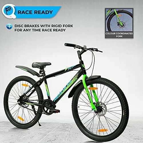 Hercules Flunk RF 26 T Single Speed Road Cycle, Unisex ( Matt Black/Green ,Ideal for : 12+ Years ,Brake : Disc ), Mountain Bike, Frame Size: 17 Inches 5