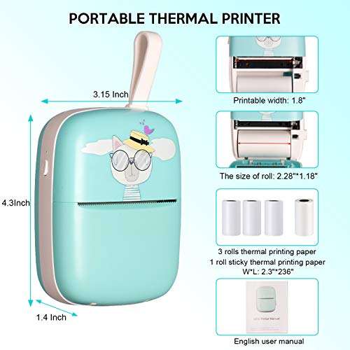 Pocket Printer Mini Portable Sticker Thermal Label Printer for iOS Android PEEWF Mini Receipt Printer for Phone Bluetooth Wireless Instant - 4 Thermal Roll for Kids 4