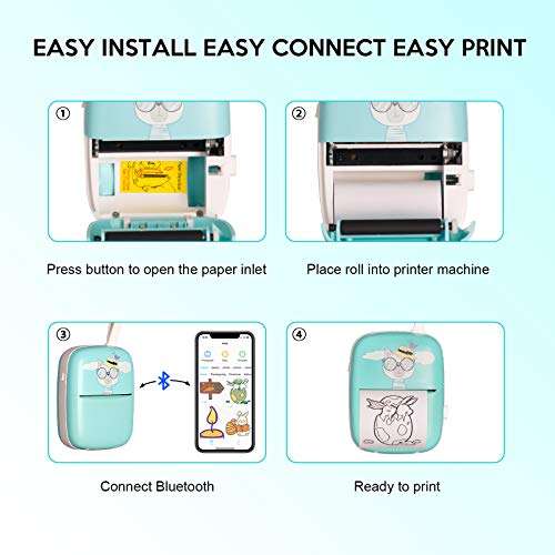 Pocket Printer Mini Portable Sticker Thermal Label Printer for iOS Android PEEWF Mini Receipt Printer for Phone Bluetooth Wireless Instant - 4 Thermal Roll for Kids 3