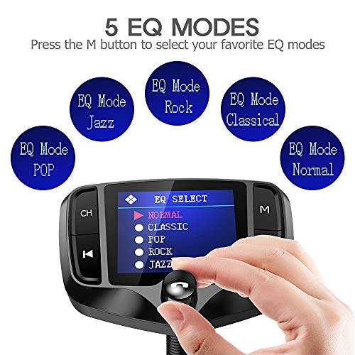 Nulaxy Bluetooth FM Transmitter, Wireless Radio Adapter Hands-Free Car Kit with 1.8 Inch Display, QC 3.0 & 5V/2.4A, USB Drive & SD Card Aux in & Out 3