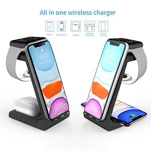 Wireless Charger,ZHIKE 3 in 1 Qi-Certified 10W Fast Charging Station for Apple iWatch Series 6/5/4/3/2/1,AirPods,Wireless Charging Stand Compatible with iPhone 11 Series/XS MAX/XR/Samsung?With A Plug? 6