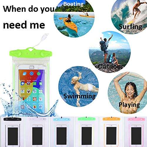 TreeLeaff Universal Waterproof Pouch, IPX8 Waterproof Cellphone Dry Bag Underwater Case Water Sports Phone Bag Outdoor Sports Case Fluorescent for Mobile Phones Clear 5